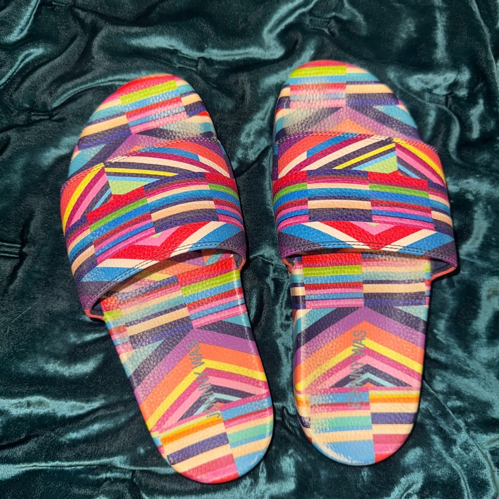Johnny Was Slide Pool Sandal Multi Color Rainbow Stripe Size 8